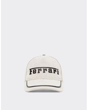 Ferrari Baseball Cap With Embroidered Logo And Leather Details - White