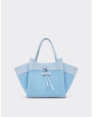 Ferrari Small Raffia And Leather Tote Bag - Blue