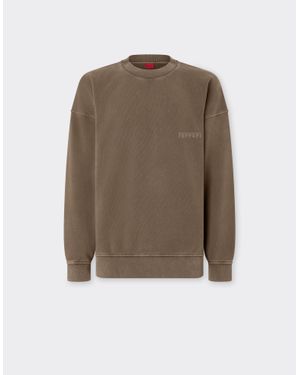 Ferrari Crewneck Cotton Sweatshirt With Logo - Natural