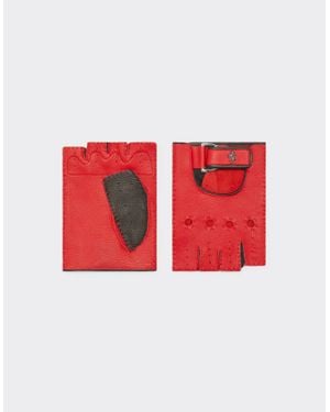 Ferrari Leather Driving Gloves With Prancing Horse Detail - Red