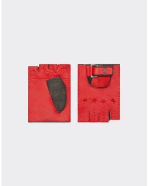 Ferrari Leather Driving Gloves With Prancing Horse Detail - Red