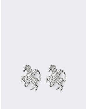 Ferrari Prancing Horse Rhinestone Cufflinks - White