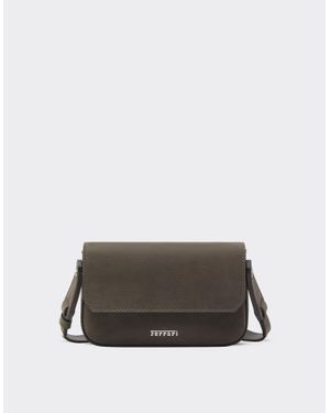Ferrari Leather Wallet With Shoulder Strap - Grey