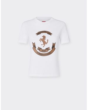 Ferrari Cotton T-Shirt With The Prancing Horse Of Maranello - White