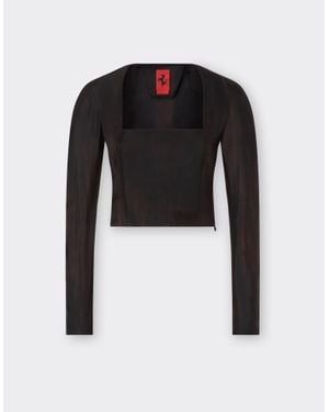 Ferrari Long-Sleeved Silk Top With Brushed Print - Black