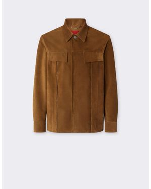 Ferrari Suede Overshirt With Writing Effect - Brown