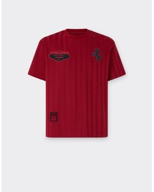 Ferrari Camiseta De Algodón A Rayas Con El Logotipo De - Rojo
