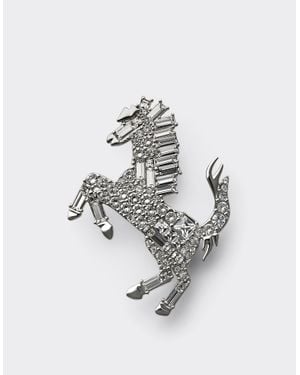 Ferrari Strass-Anstecknadel Mit Springendem Pferd - Weiß