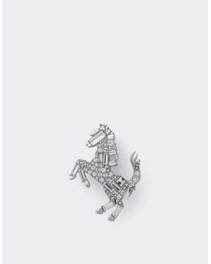 Ferrari Pequeño Broche Del Cavallino Rampante Con Pedrería - Blanco