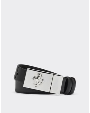 Ferrari Reversible Leather Belt With Metal Buckle - White