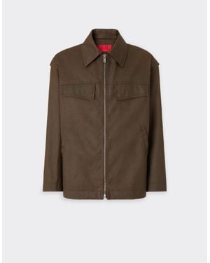 Ferrari Technical Gabardine Jacket With A Vintage Effect - Brown