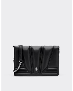 Ferrari Gt Leather Clutch Wallet With Chain - Black