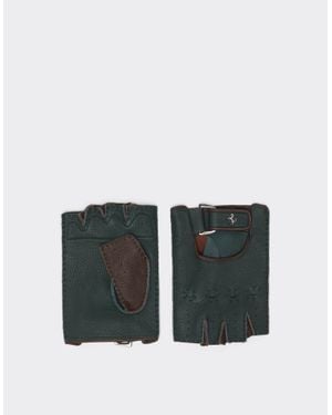 Ferrari Fingerless Leather Gloves With Prancing Horse Logo - Black