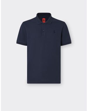 Ferrari Polo De Piqué De Algodón Ecológico Con Cavallino Rampante - Azul