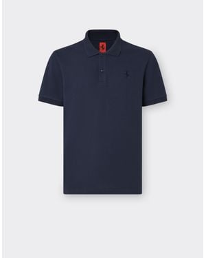 Ferrari Organic Cotton Piqué Polo Shirt With Prancing Horse - Blue