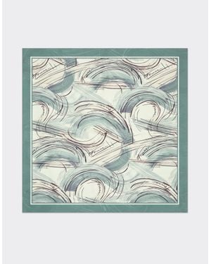 Ferrari Jacquard Silk Foulard With Brushed Print - Blue