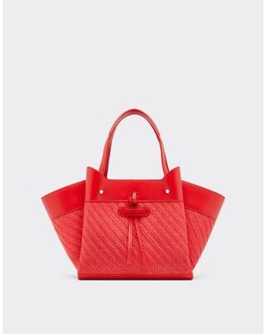 Ferrari Small Raffia And Leather Tote Bag - Red