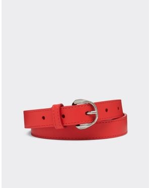 Ferrari Thin Leather Belt With Prancing Horse Detail - Red