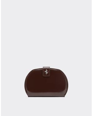 Ferrari Dino Glossy Leather Folding Wallet - Brown