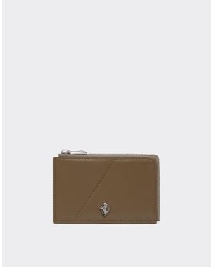 Ferrari Leather Card Holder With Zip - Brown