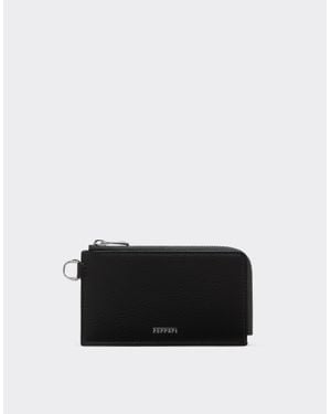 Ferrari Granata Leather Card Holder With Zip - Black