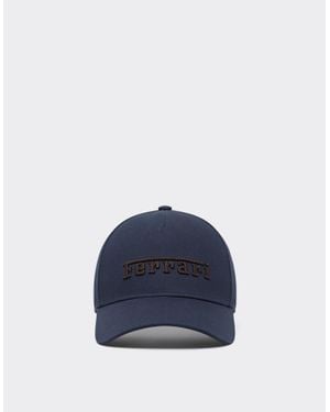 Ferrari Cotton Twill Baseball Cap With Embroidered Logo - Blue