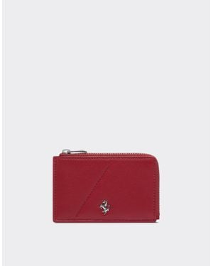Ferrari Leather Card Holder With Zip - Red