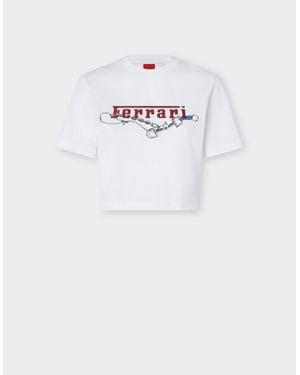 Ferrari Cotton T-Shirt With Embroidered Logo - White