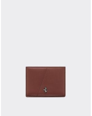 Ferrari Leather Card Case With Diagonal Stitching - Purple