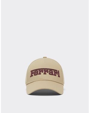 Ferrari Cotton Twill Baseball Cap With Embroidery - Natural