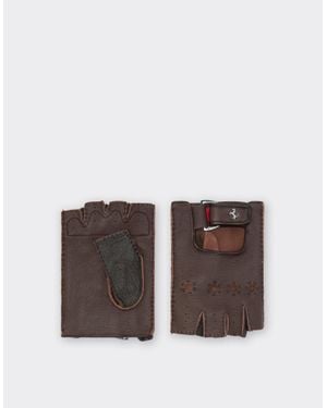 Ferrari Fingerless Leather Driving Gloves - Brown