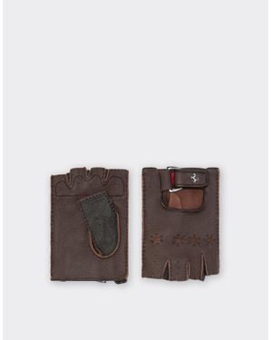 Ferrari Fingerless Leather Driving Gloves - Brown
