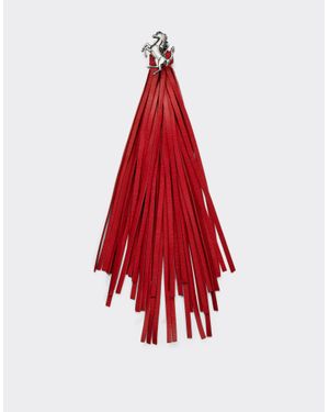 Ferrari Earrings With Prancing Horse Detail And Leather Tassel - Red