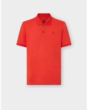 Ferrari Polo De Piqué De Algodón Ecológico Con Cavallino Rampante - Rojo