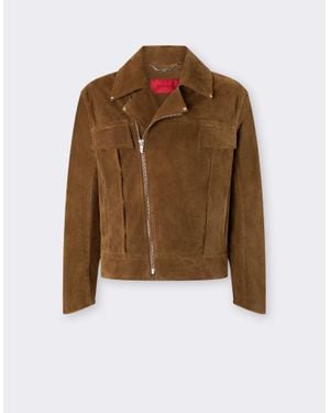 Ferrari Suede Biker Jacket With Prancing Horse - Brown