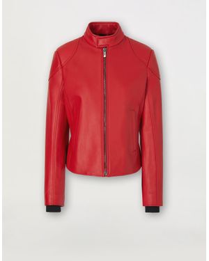 Ferrari Leather Jacket With Padded Shoulders - Red