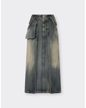 Ferrari Falda Midi De Denim Acidulado - Gris