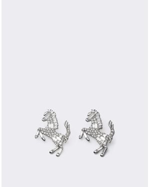 Ferrari Prancing Horse Rhinestone Earrings - White