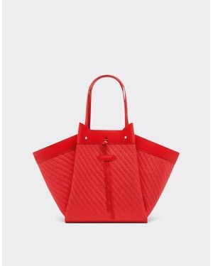 Ferrari Large Raffia And Leather Tote Bag - Red
