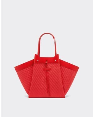 Ferrari Large Raffia And Leather Tote Bag - Red