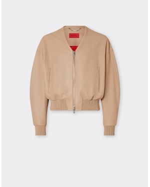 Ferrari Leather Bomber Jacket With Zip And V-Neck - White