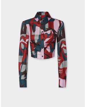 Ferrari Silk Shirt With Color Block Cavallino Print - White