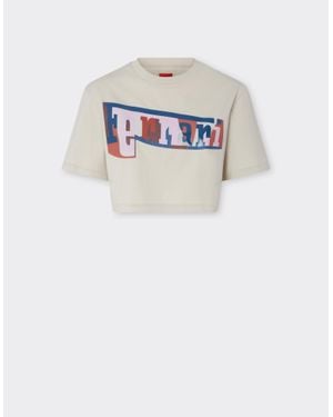 Ferrari Cropped T-Shirt With Color Block Logo Print - White