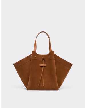 Ferrari Suede And Smooth Leather Tote Bag - Brown
