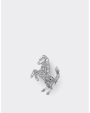 Ferrari Small Prancing Horse Brooch With Rhinestones - White
