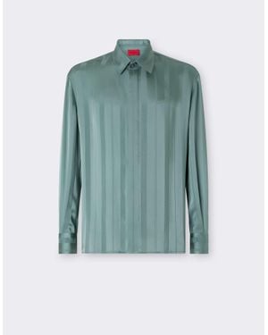 Ferrari Jacquard Silk Blend Shirt With Pekin Stripes - Blue