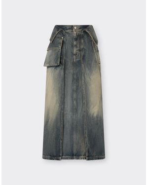 Ferrari Acid-Washed Denim Midi Skirt - Gray