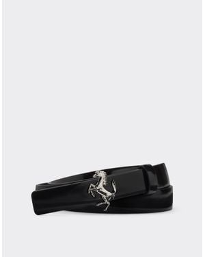 Ferrari Brushed Leather Belt With Prancing Horse - White