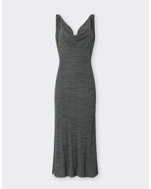 Ferrari Vestido Largo De Lino Con Canalé Irregular - Gris