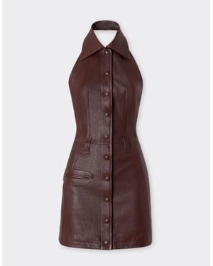 Ferrari Leather Mini Dress With Halter Neck - Purple